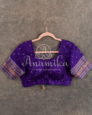 Peach & Purple Twill Silk Saree with patola and kanchi border