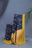 A beautiful floral Tusser Georgette - Dark Blue