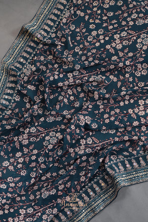 Deep teal blue Georgette saree