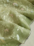 Light pastel green pure organza saree with all over work