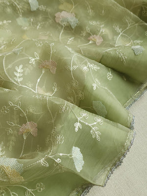 Light pastel green pure organza saree with all over work