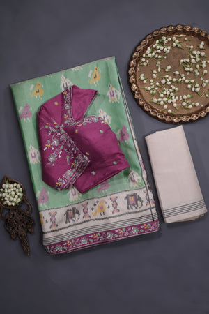 Pastel Patola with intricately designed handwork border