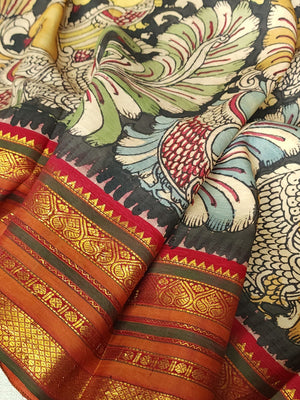 A classic kanchi kalamkari saree with a pure Patola blouse