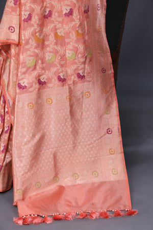 Beautiful Banarasi Silk Saree in peach and green combo