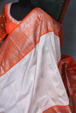 Exquisite Venkatagiri Pattu saree in ivory and orange