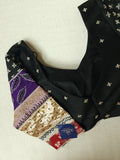 Black blouse with multi colored patch work sleeves