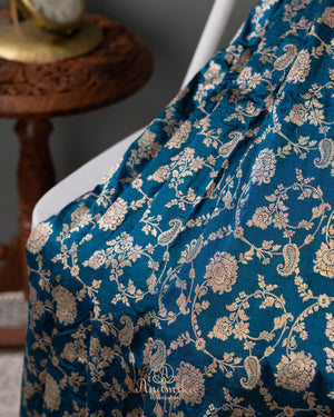 Dark Blue Banarasi Silk Saree with contrast maroon red blouse