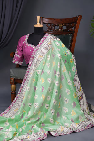 Pastel Patola with intricately designed handwork border