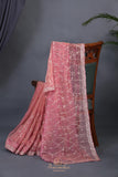 Blush pink cocktail saree with sequins work