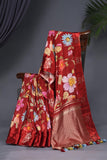 Soft silk floral saree in crimson red