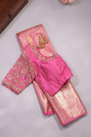 A stunning tissue kanjeevaram in a lovely shade of pink