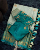 Timeless Gadwal Pattu saree - Teal elegance with gold Zari