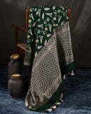 Banarasi Silk Saree in a dark emerald color