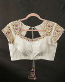 Soft off white blouse with gold and purple work