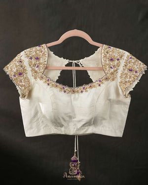 Soft off white blouse with gold and purple work