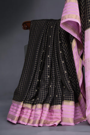 Mysore crepe silk saree in a lovely black and blush pink combo