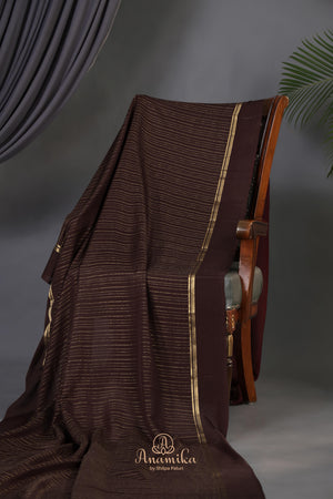 Rich chocolate brown shade mysore crepe silk saree