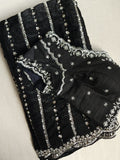 Falling organza saree in black with all over sequins work