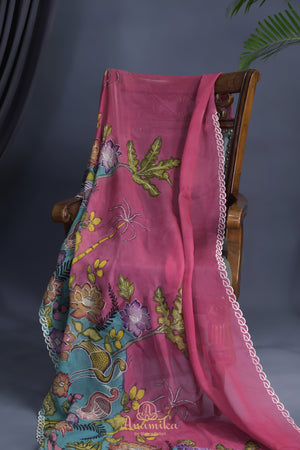 Hand painted kalamkari organza saree