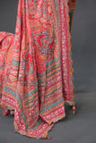 Designer Georgette Saree in hues of orange, peach, red and pink