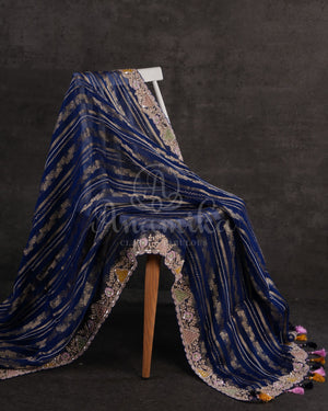 Mid Night Blue Goergette Organza saree with zari lines all over