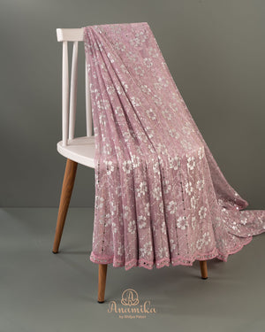 Stunning mirror work georgette saree in pink