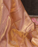 Gold kanjeevaram with contrast pink border and maggam work border