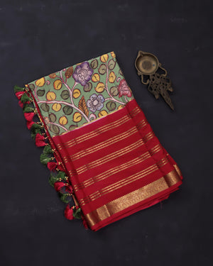 Kalamkari print on mysore crepe silk saree