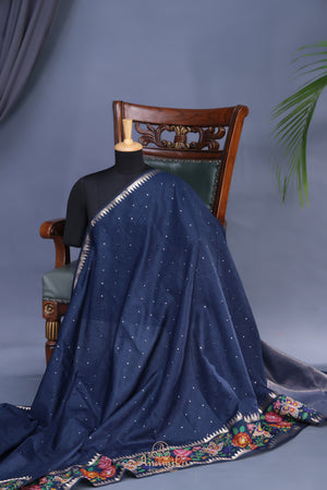 Soft Tussar with a contemporary elegance- Navy Blue