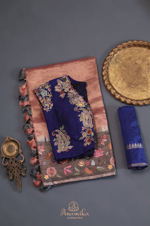 Banarasi tissue saree in luxurious rose gold shade