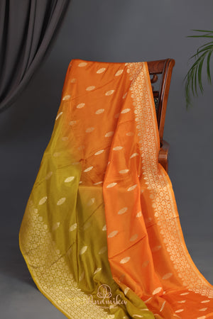 Soft crepe silk sarees in dual shades with designer blouses