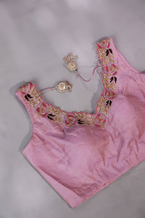 Elegant Satin Organza saree in lilac with intricate embroidery