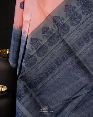 Peach and Steel blue Gadwal pattu saree