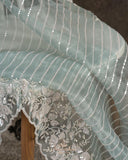 Pastel blue organza saree with all over pearl and sequins work