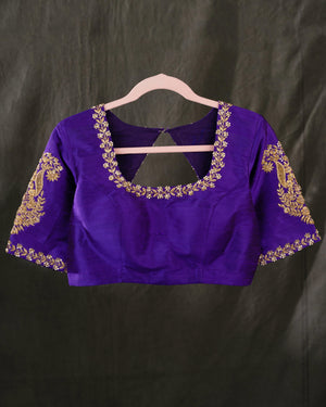 Purple rawsilk blouse with beautiful zardosi work