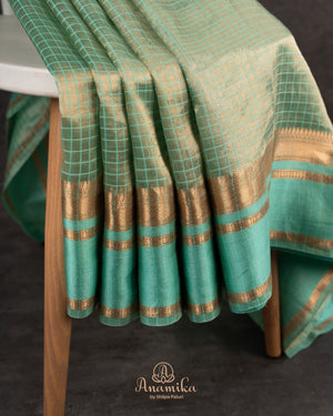 Green tissue soft silk saree with checkered design