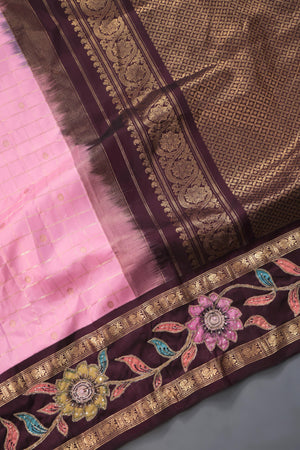 Timeless Gadwal saree with floral appliqué work