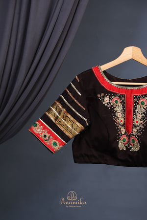 Mysore Silk saree in a stunning shade of red and black
