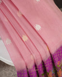 Mauve Pink Banarasi kora with a beautiful contrast purple meenakari floral border