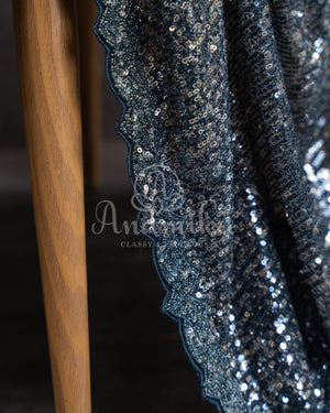 Blue and Grey sequins saree