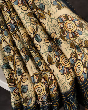 Modal Satin saree with kalamkari print