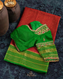 Mysore crepe silk saree in a lovely color combo of red and green