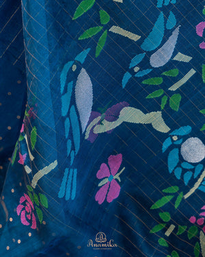Muslin jamdaani saree in a beautiful peacock blue shade