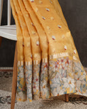 Yellow Organza Saree with Floral Printed Border