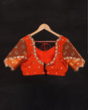 Mysore crepe silk saree in a lovely color combo of black and orange