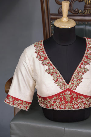 Rich Red and Blush Banarasi Silk Saree