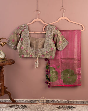 Designer Kanjeevaram saree in pink with floral woven motifs