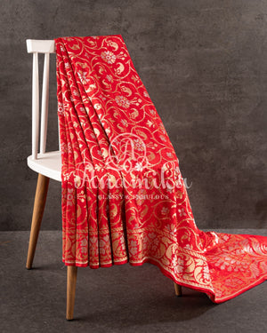 Red Banarasi Saree with gold and silver weaving