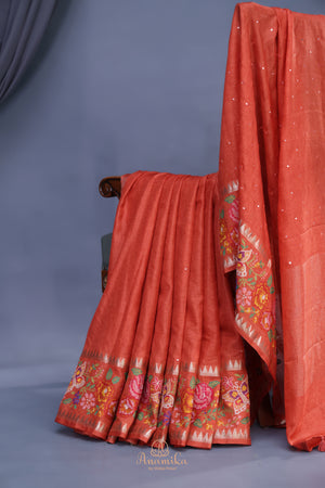 Soft Tussar with a contemporary elegance- Rust Orange