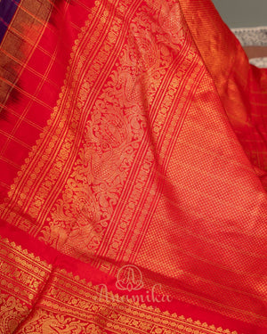 Purple & Red combo Gadwal Pattu saree